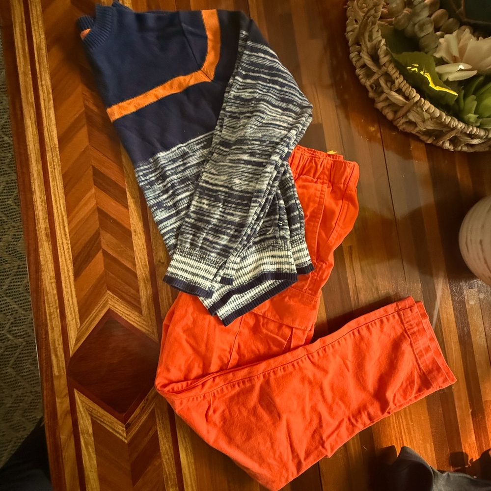 Striped Sweater and Orange Pants Set